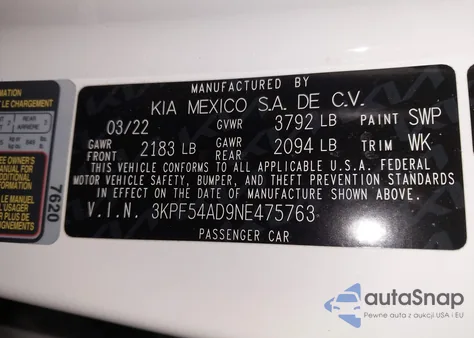 2022 Kia Forte Gt-Line from USA, damaged, VIN 3KPF54AD9NE475763